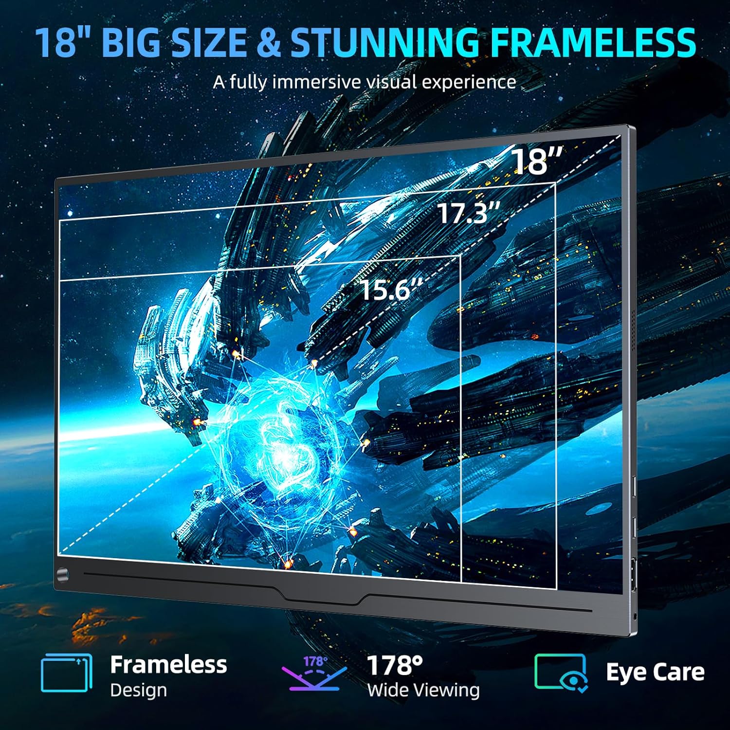 Newsoul Monitor portátil 2K 144Hz 18″, 100% DCI-P3 FreeSync HDR 2560×1600 Monitor portátil para juegos con VESA, HDMI USB C mate IPS cuidado ocular
