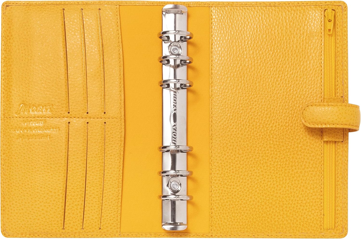 Filofax Finsbury – Organizador de tamaño personal, mostaza, cuero granulado tradicional, seis anillos, calendario semanal para ver, multilingüe,
