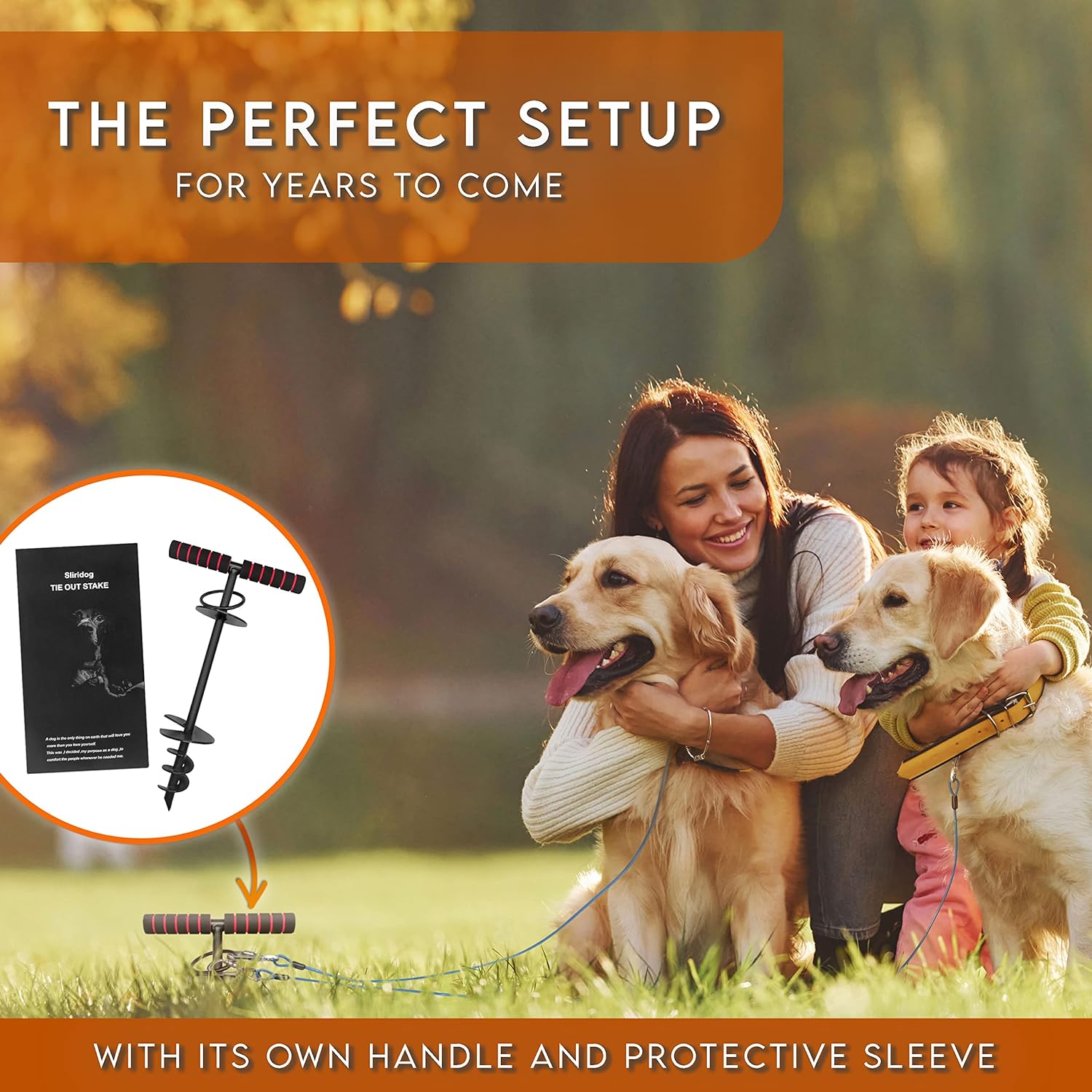 Estaca de cable de amarre para perros, anclaje resistente para perros grandes de hasta 190 libras, estaca premium para perro, para patio, campamento
