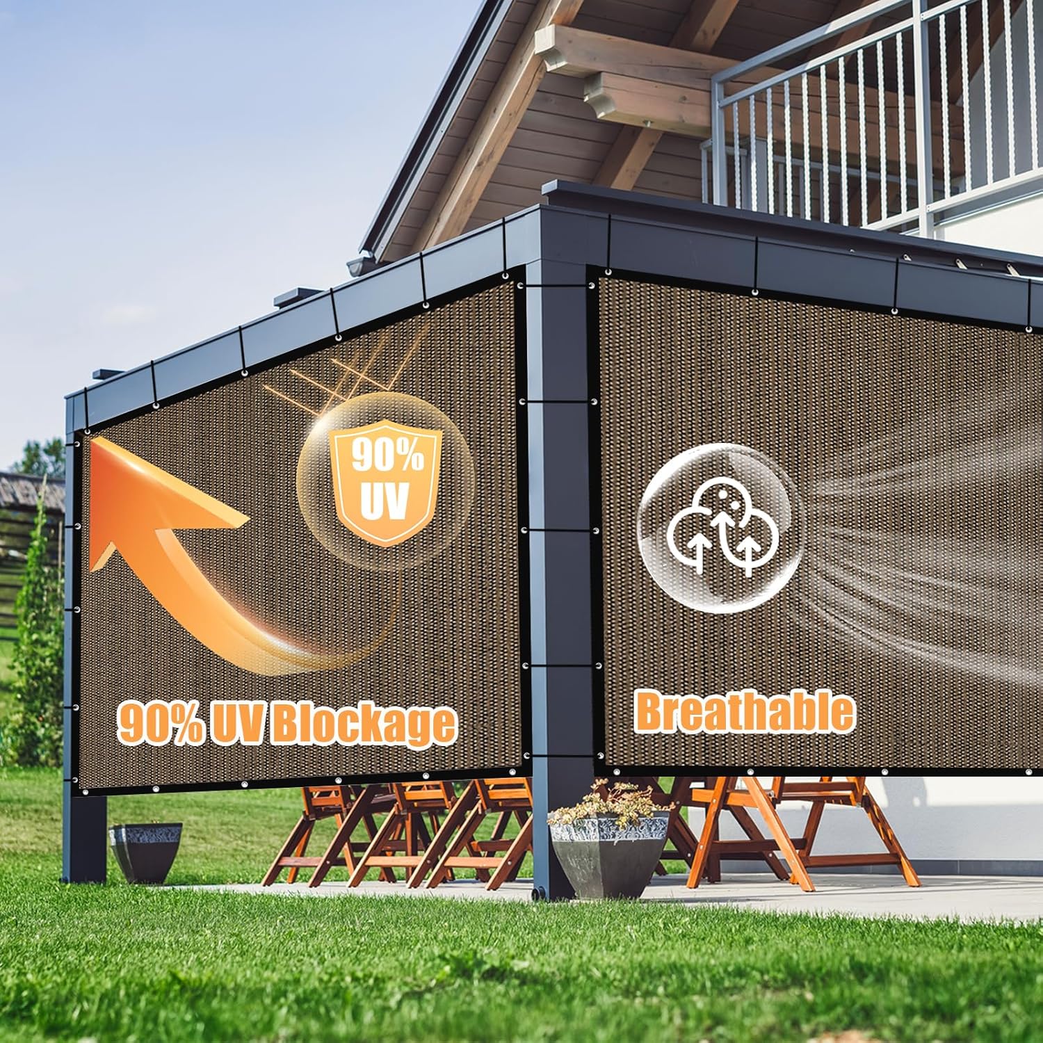 Amagenix 90% paño para sombra solar con ojales, 6 x 10 pies, para pérgola de repuesto, para toldo, pantalla de privacidad para patio al aire libre,