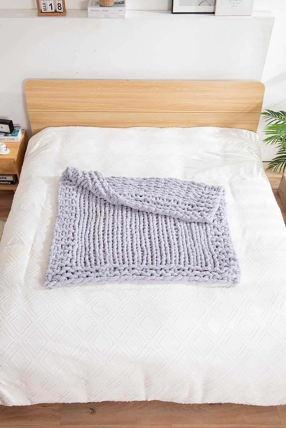 Manta de felpilla de punto grueso, 100% tejida a mano con hilo de felpilla jumbo, suave y acogedora para decoración del hogar y sofá cama (color