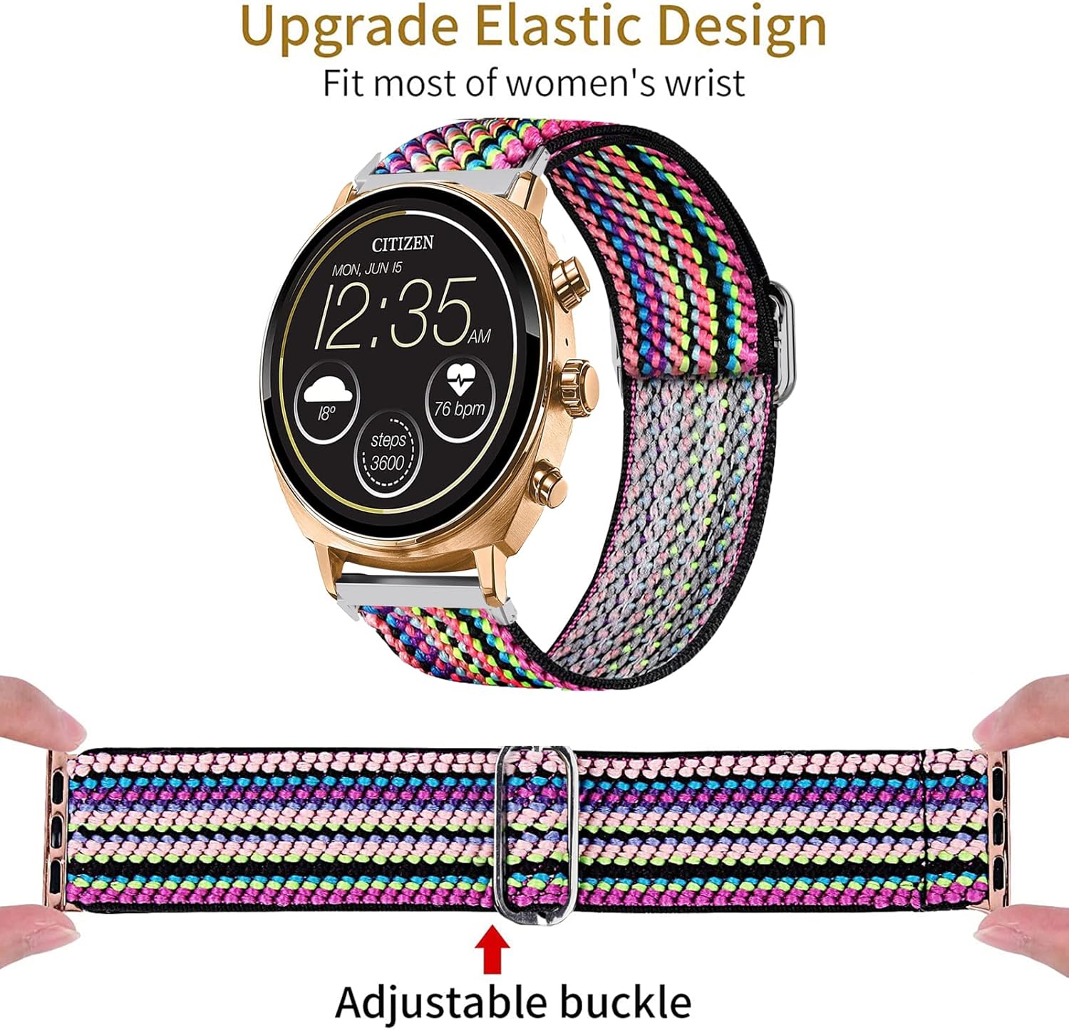 Compatible con SOMTLERK A221, correa de repuesto ajustable de nailon elástico Lamshaw para hombres y mujeres, compatible con relojes inteligentes