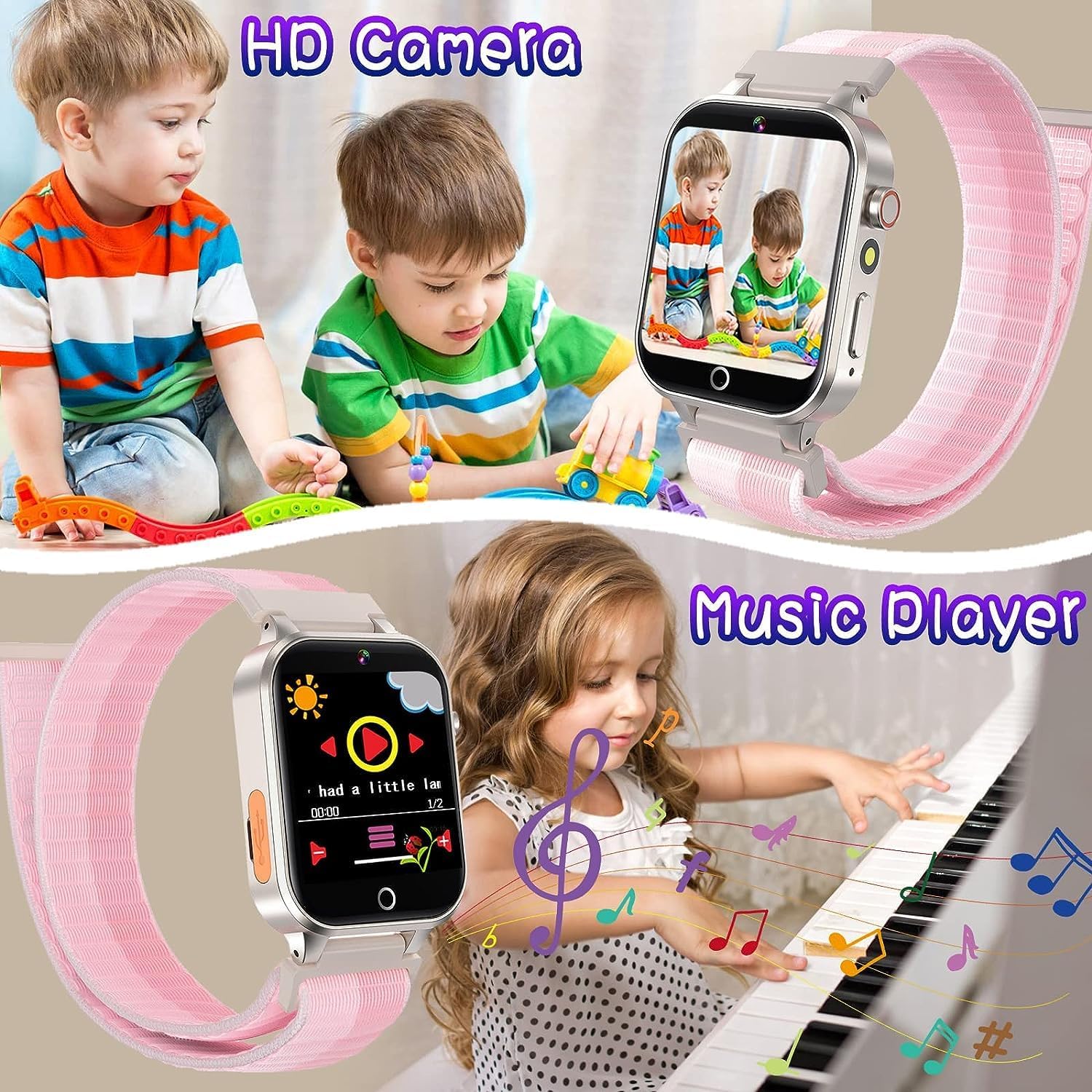 Reloj inteligente para niños con 26 juegos de rompecabezas, cámara, reproductor de música, seguimiento, podómetro, linterna de 1224 horas, juguetes