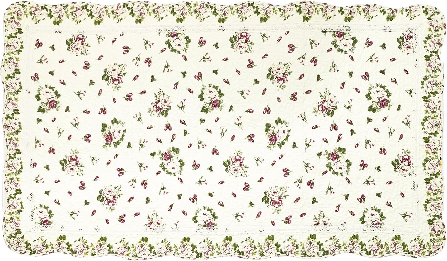 USTIDE Alfombra de algodón natural de 3 x 5 con diseño de flores de rosas, capullos de flores de rosas desgastadas, lavable a máquina, para