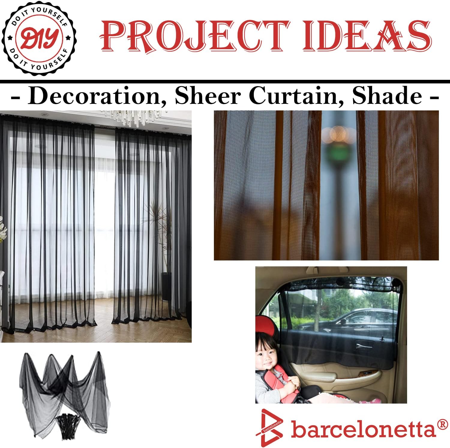 Tela de malla eléctrica, 2 yardas, 60 pulgadas de ancho, elástico en 4 direcciones, 10% elastano, ligero, transparente (negro)