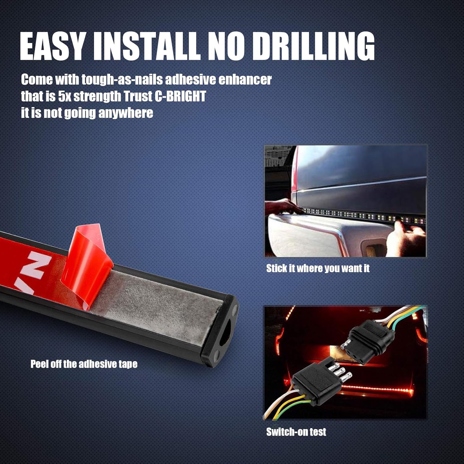 1 barra de luz de doble fila para puerta trasera de automóvil, 59 pulgadas, blanco + rojo, luz de freno de señal de giro flexible impermeable DRL,