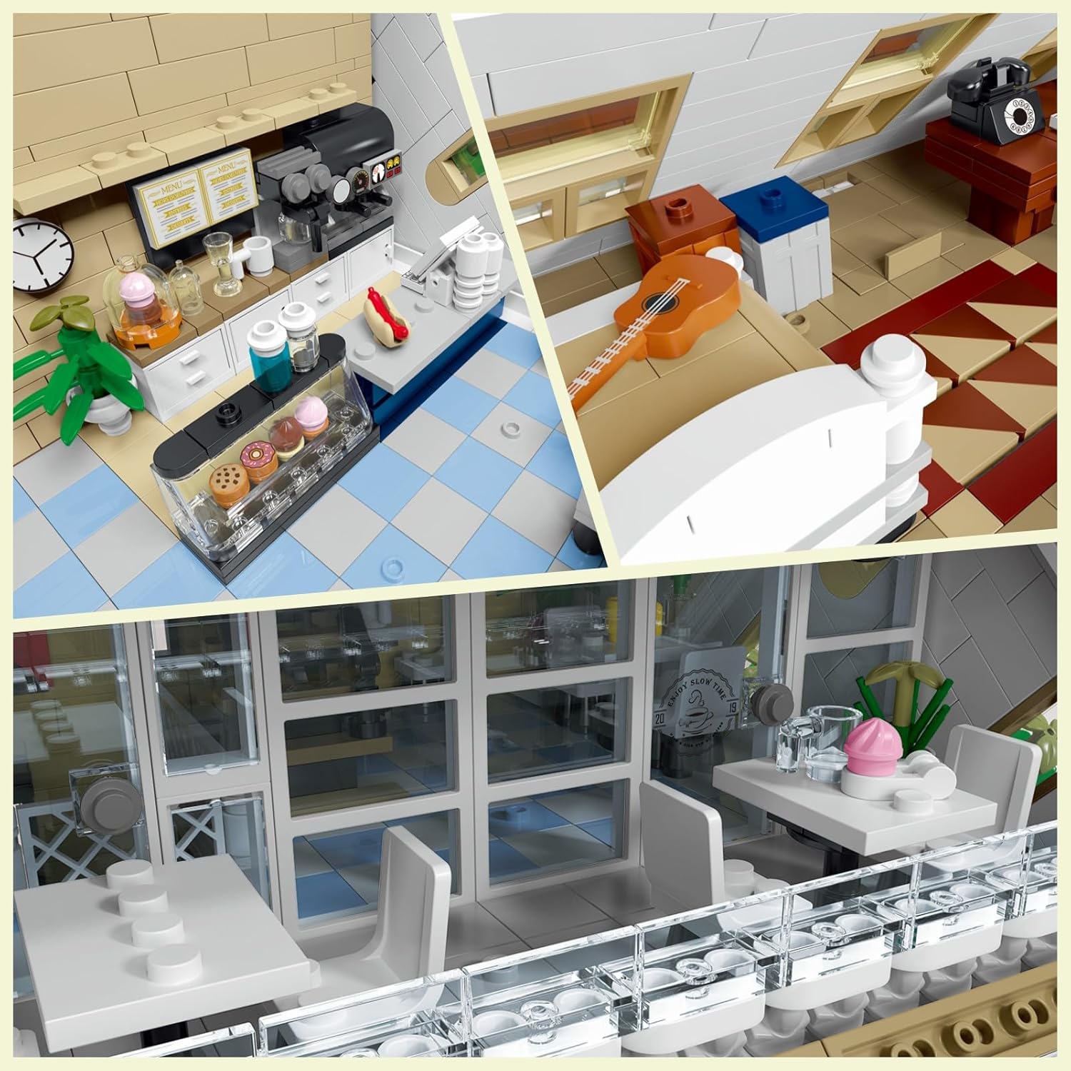 Juego de construcción de cafetería con luz LED, colección de bloques de construcción de casa moderna de calle, kit de modelo de juguete, juego