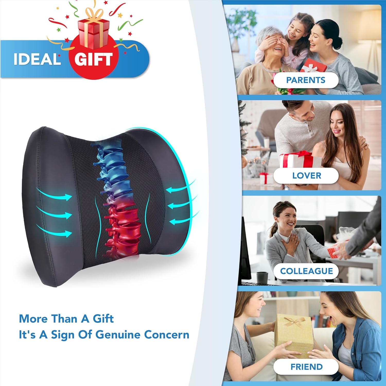 Almohada de apoyo lumbar almohada lumbar de espuma viscoelástica para aliviar el dolor de espalda baja – Cojín de respaldo de coche para conducir –