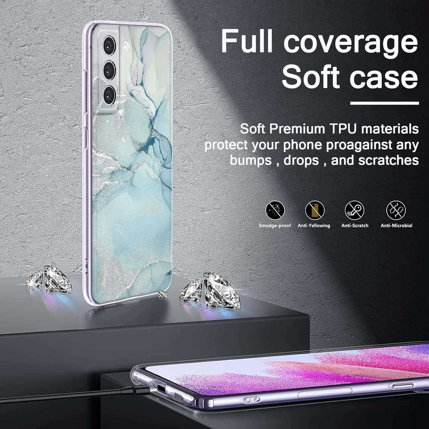 Funda protectora de silicona TPU suave flexible para Samsung Galaxy S21 FE 5G de 6.4 pulgadas, diseño de mármol, para hombres, niñas, mujeres, funda