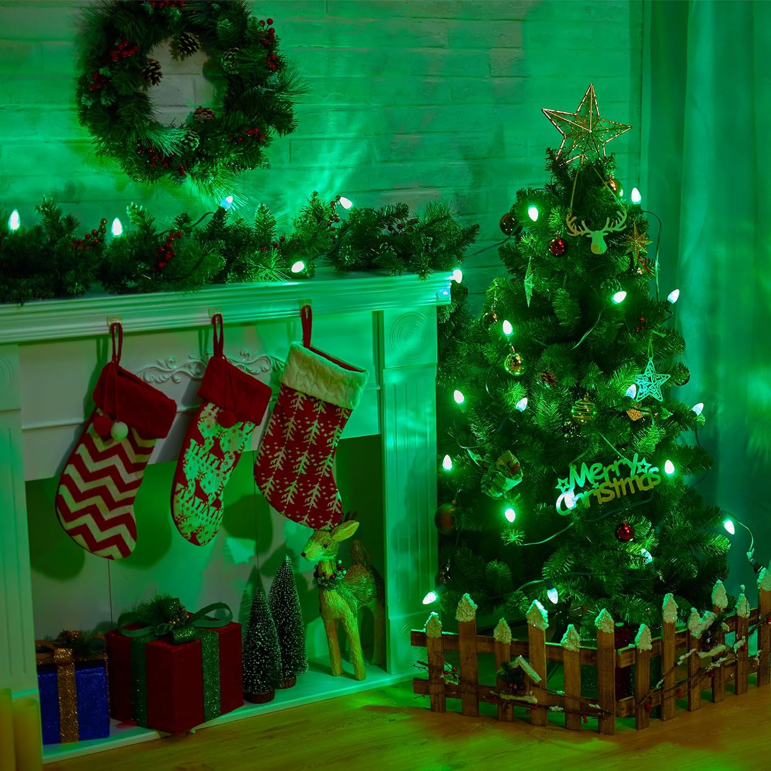 Bombilla LED verde C7 de repuesto para Navidad, bombillas E12 C7 inastillables de repuesto, bombillas regulables de grado comercial para Navidad,