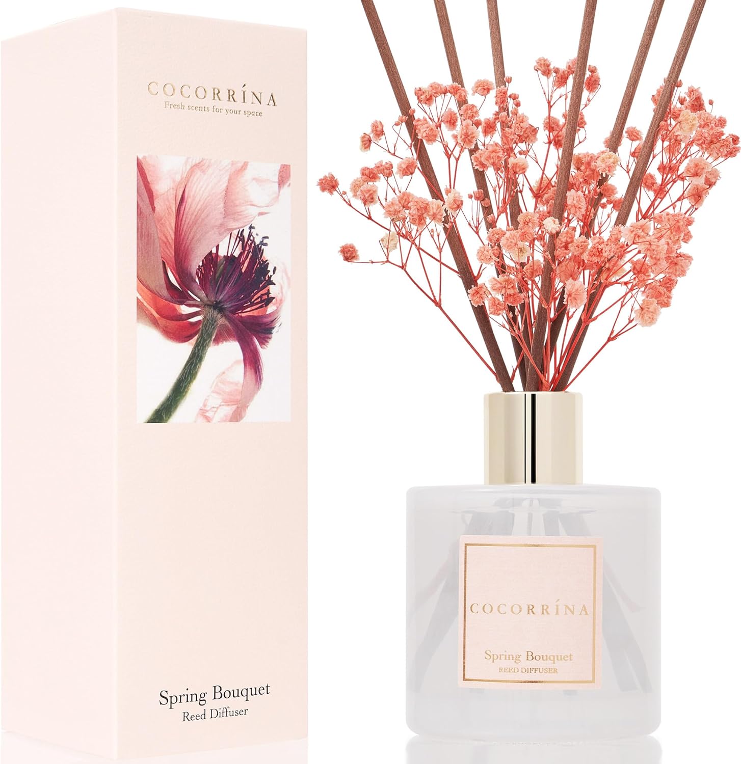Cocorrína Juego de difusor de junco, difusor perfumado de ramo de primavera con palillos, difusor de varillas de fragancia para el hogar para