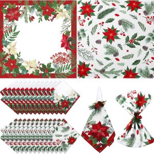 Nitial 24 servilletas de tela de Navidad, servilletas de tela floral de Pascua de Navidad, lavables de color navideño, para cocina, decoración de Nitial 24 servilletas de tela de Navidad, servilletas de tela floral de Pascua de Navidad, lavables de color navideño, para cocina, decoración de