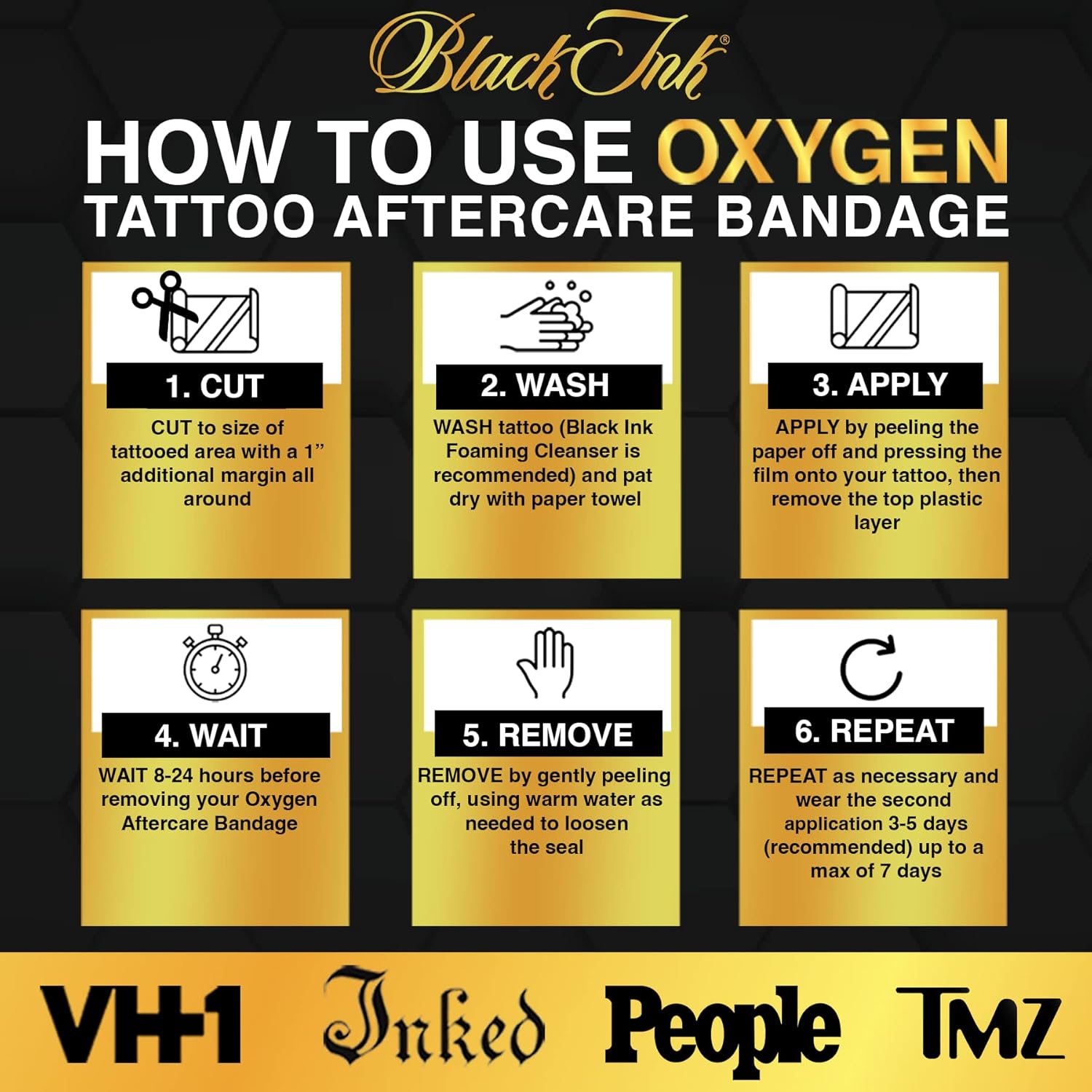 BLACK INK Vendaje de cuidado posterior de tatuajes de segunda piel transpirable con oxígeno  Curación 2 veces más rápida  Cuidado de tatuajes Derm