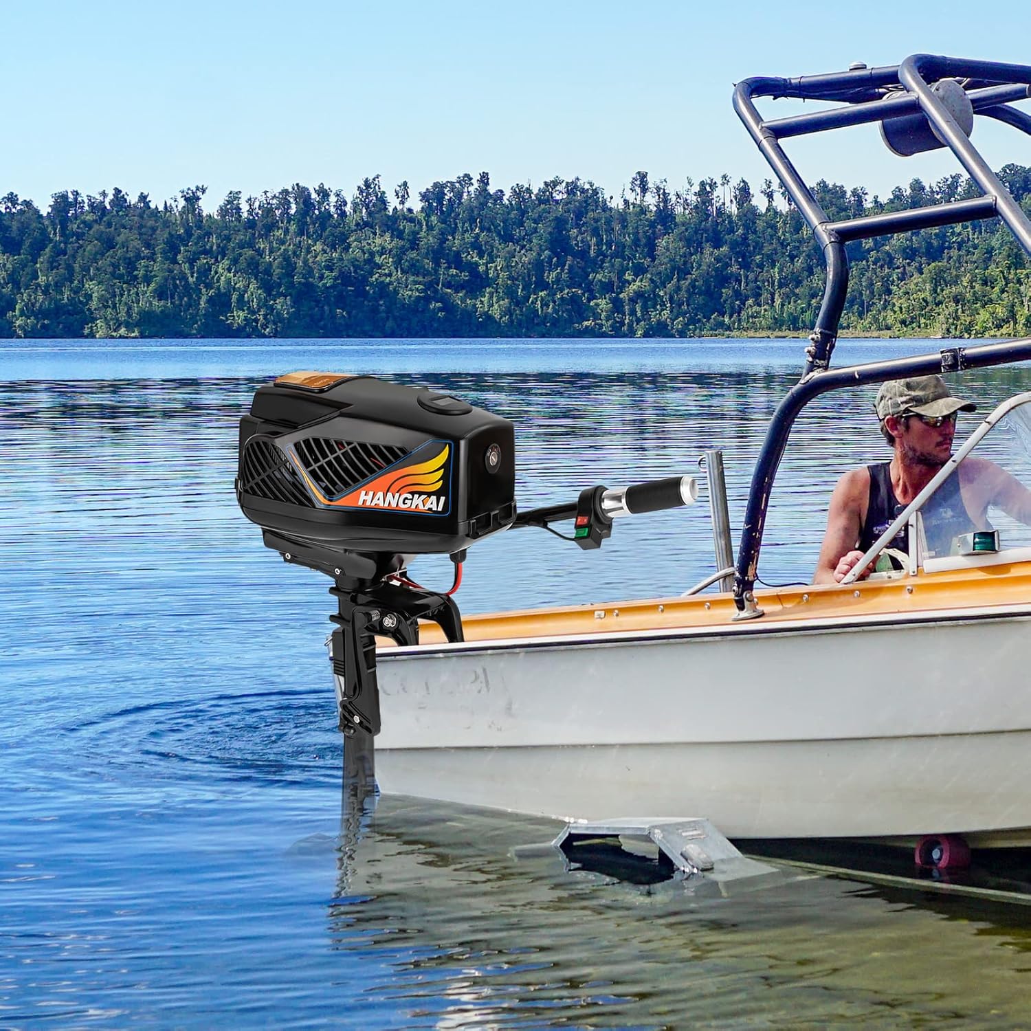 CNCEST Motor fuera de borda, motor de arrastre eléctrico 5HP con motor de cobre puro sin escobillas, motor de barco de 48V1200W para kayak, barcos