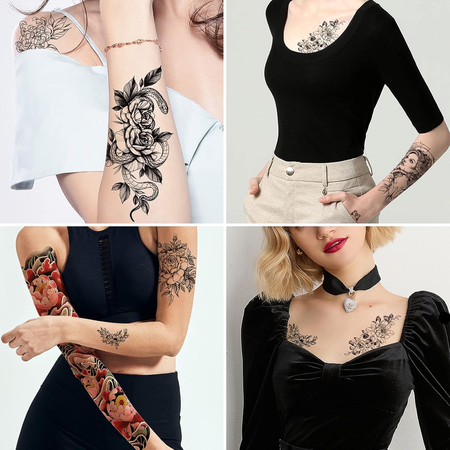 CUTELIILI 20 hojas de tatuaje temporal impermeable de Halloween para mujeres (22.8 x 7 pulgadas), cuerpo completo y medio brazo, pierna, 3D,