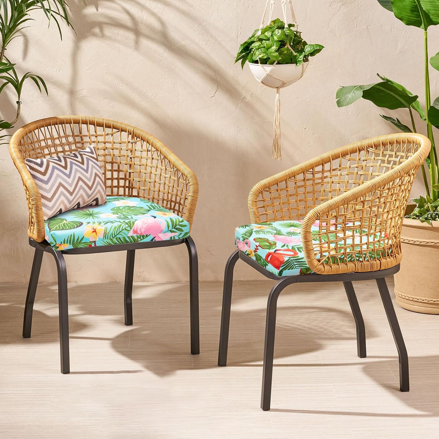 downluxe Juego de 4 cojines para sillas de exterior para muebles de patio, cojines impermeables para sillas de patio con lazos, cojín de espuma