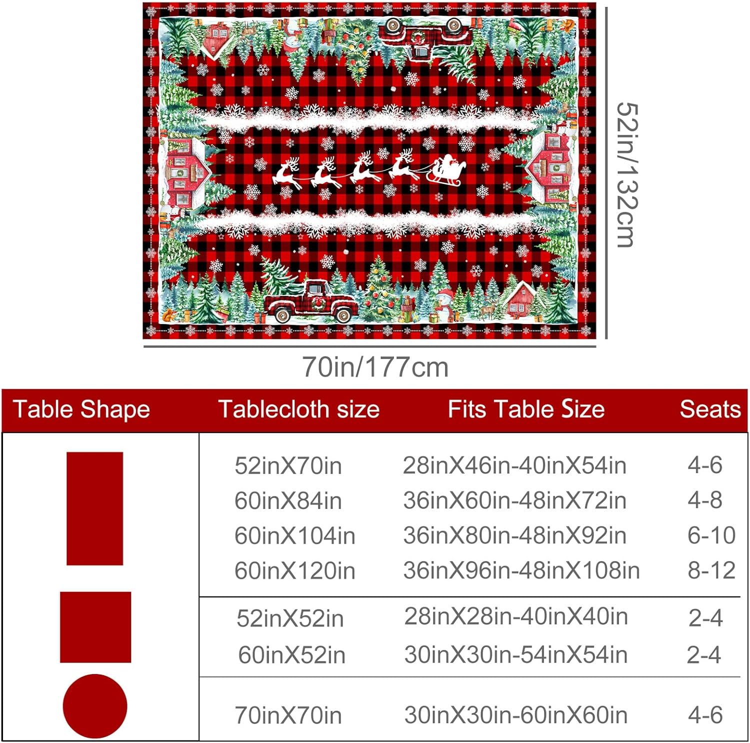 Mantel de Navidad de 52 x 70 pulgadas, mantel rojo navideño para mesas rectangulares, decoración navideña de camión rojo para el hogar, decoración