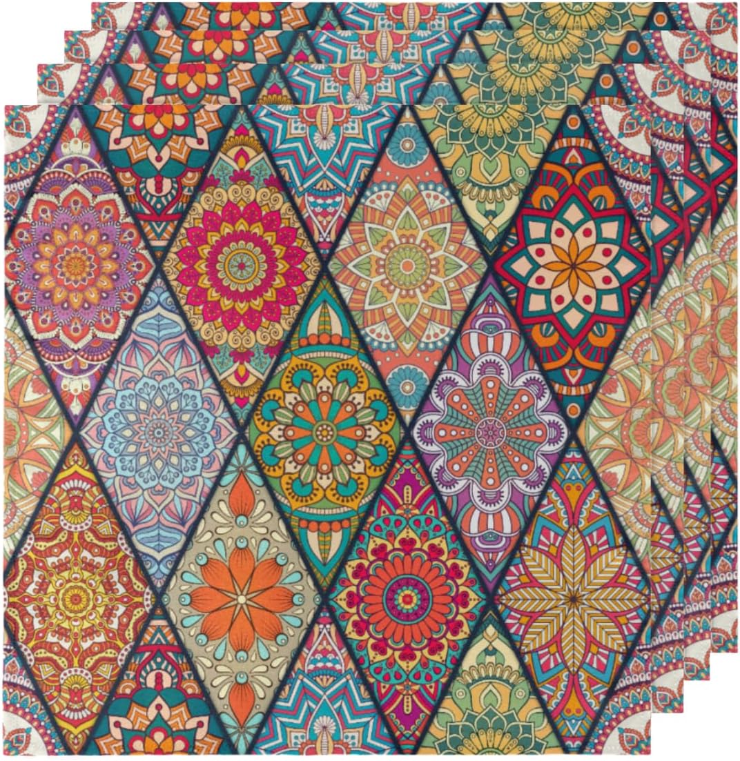 Juego de 6 servilletas de tela con diseño de mandala bohemio de 20 x 20 pulgadas, patrón étnico, lavables, reutilizables, para cocina, decoración de
