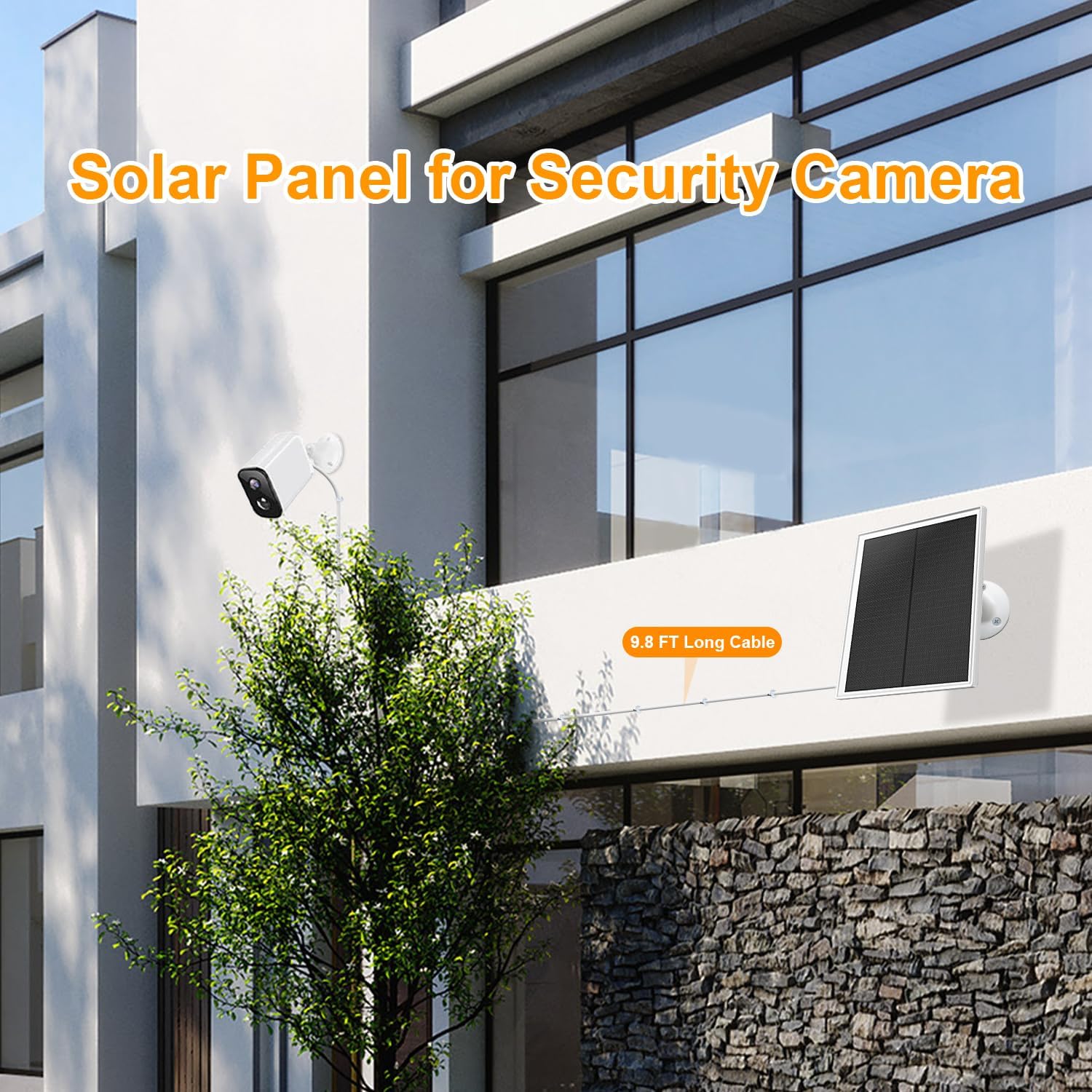 Panel solar para cámara de seguridad, cargador de panel solar de 8 W para cámara de carga rápida, enchufe USB C y micro USB, cable de 9.8 pies,