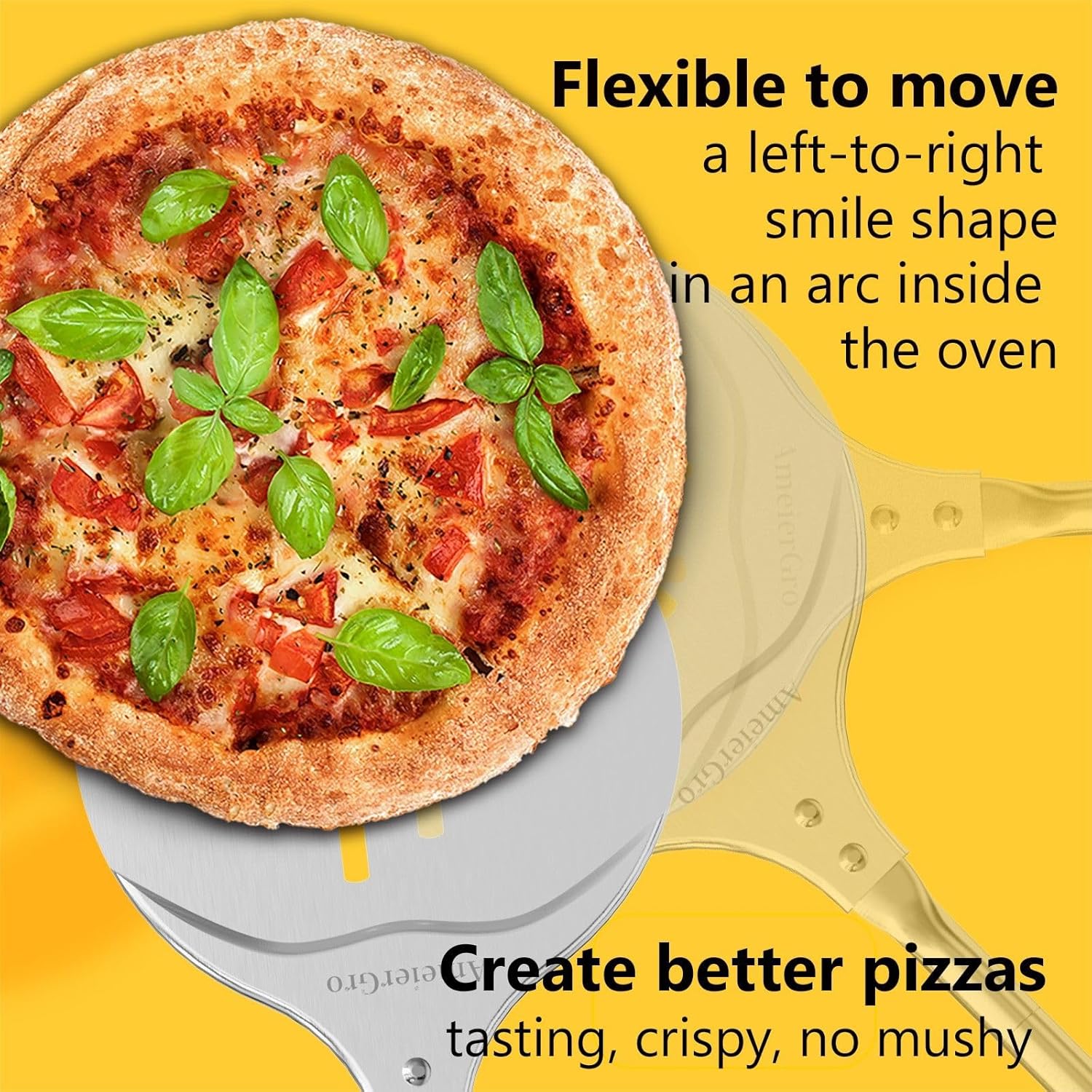 AmeierGro Pala giratoria y giradora de pizza de 9 pulgadas, accesorios para horno de pizza, cucharas giratorias de pizza Pala con mango extensible