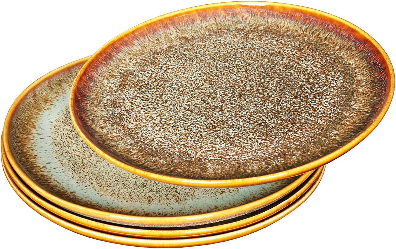 Juego de 4 platos de cerámica para almuerzo, aptos para microondas y lavavajillas, resistentes a los arañazos, vajilla de porcelana de 10 pulgadas,