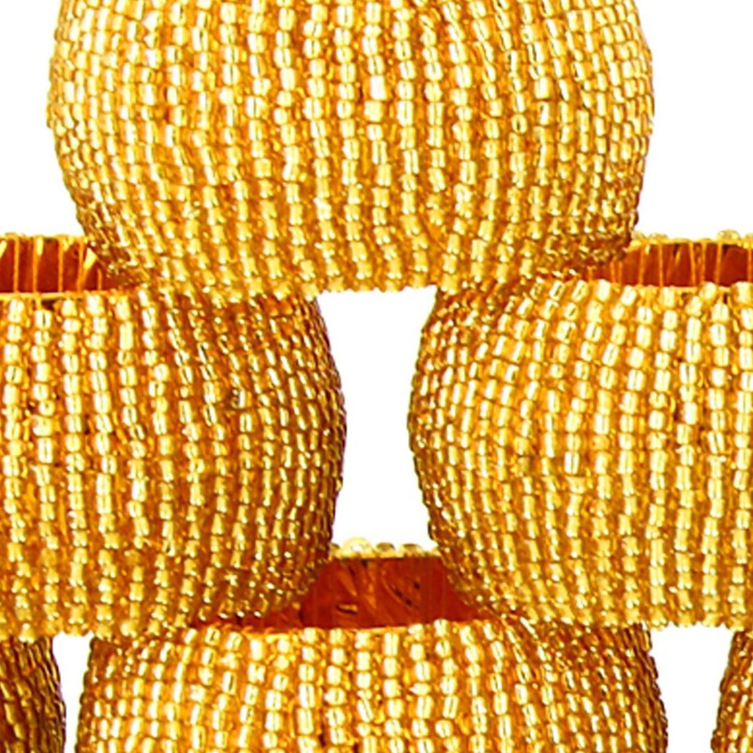 Prisha India Craft  Juego de 6 servilleteros con cuentas, adornos dorados de Navidad, perfectos para cenas, fiestas, bodas, hechos a mano en la