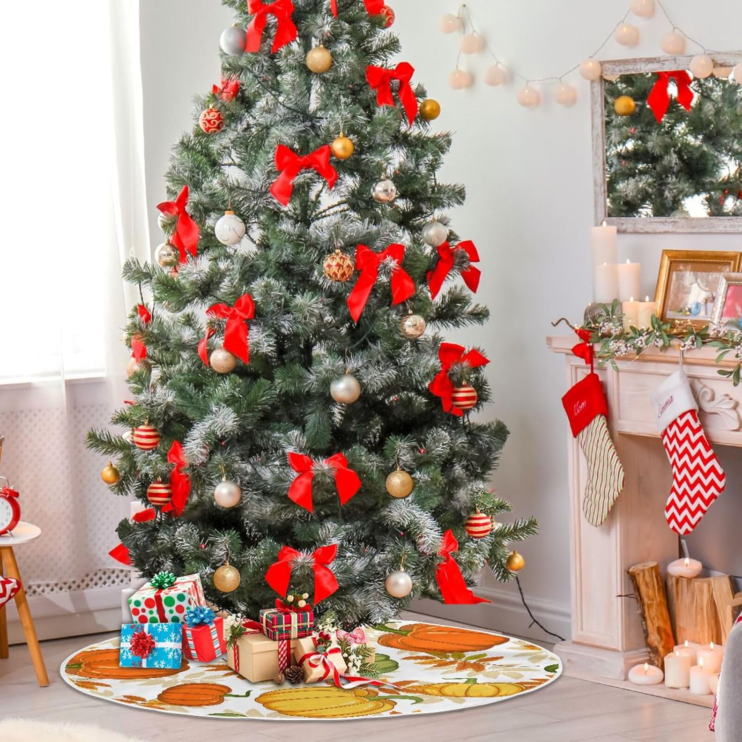 Falda de árbol de calabazas con hojas de arce que caen, falda suave para árbol de Navidad, decoraciones de falda de árbol de Navidad, faldas de