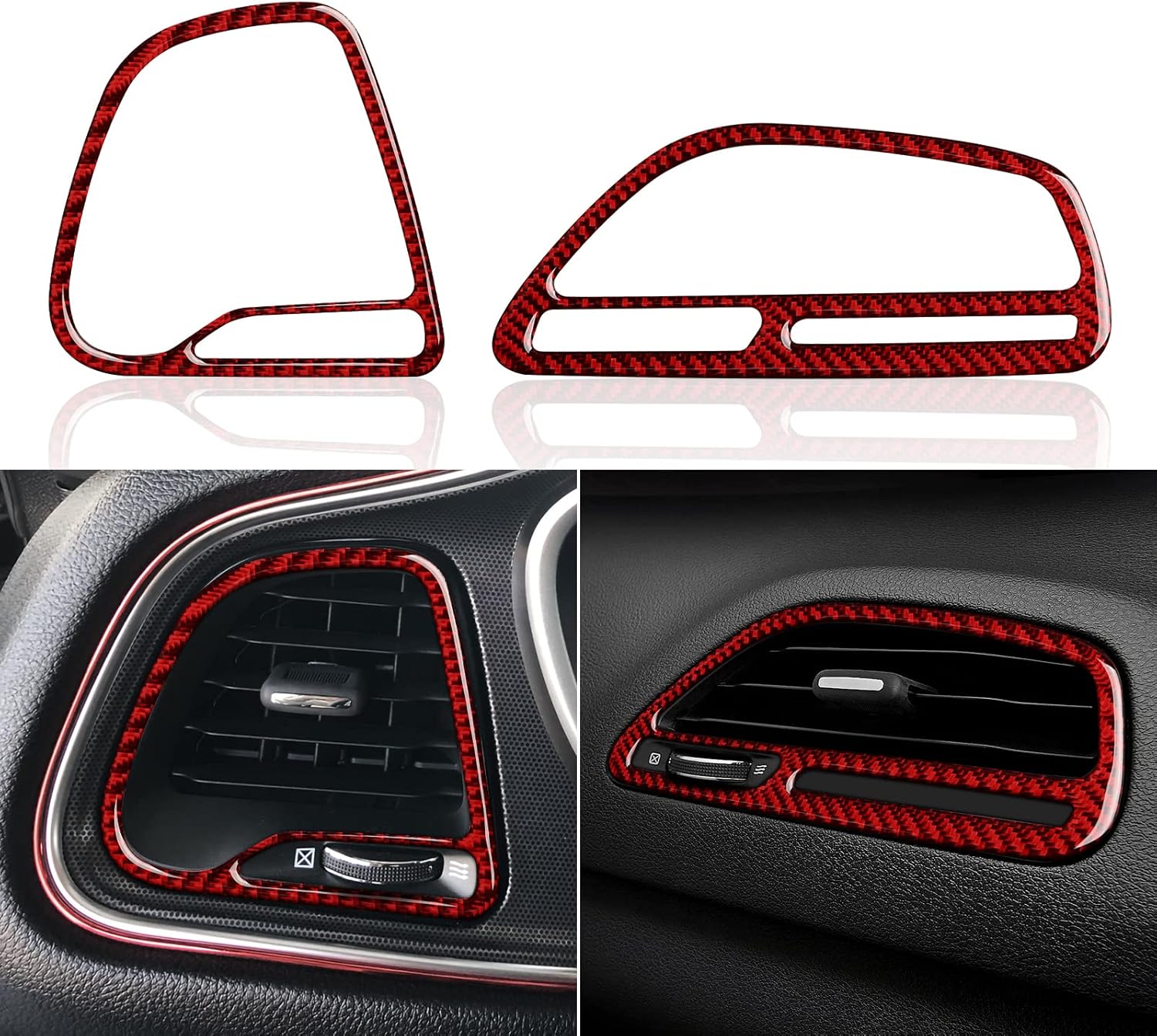 Calcomanías de ventilación de salida de aire acondicionado para automóvil Dodge Challenger 2015-2023, calcomanías de fibra de carbono