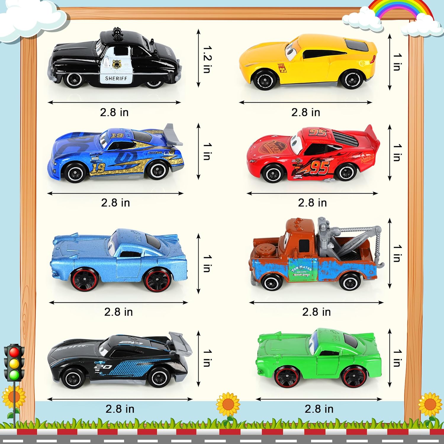 Juguetes de autos de metal de película de coches, 8 piezas de camiones de metal con Lightning King Sheriff Modelo de juguete de cumpleaños para