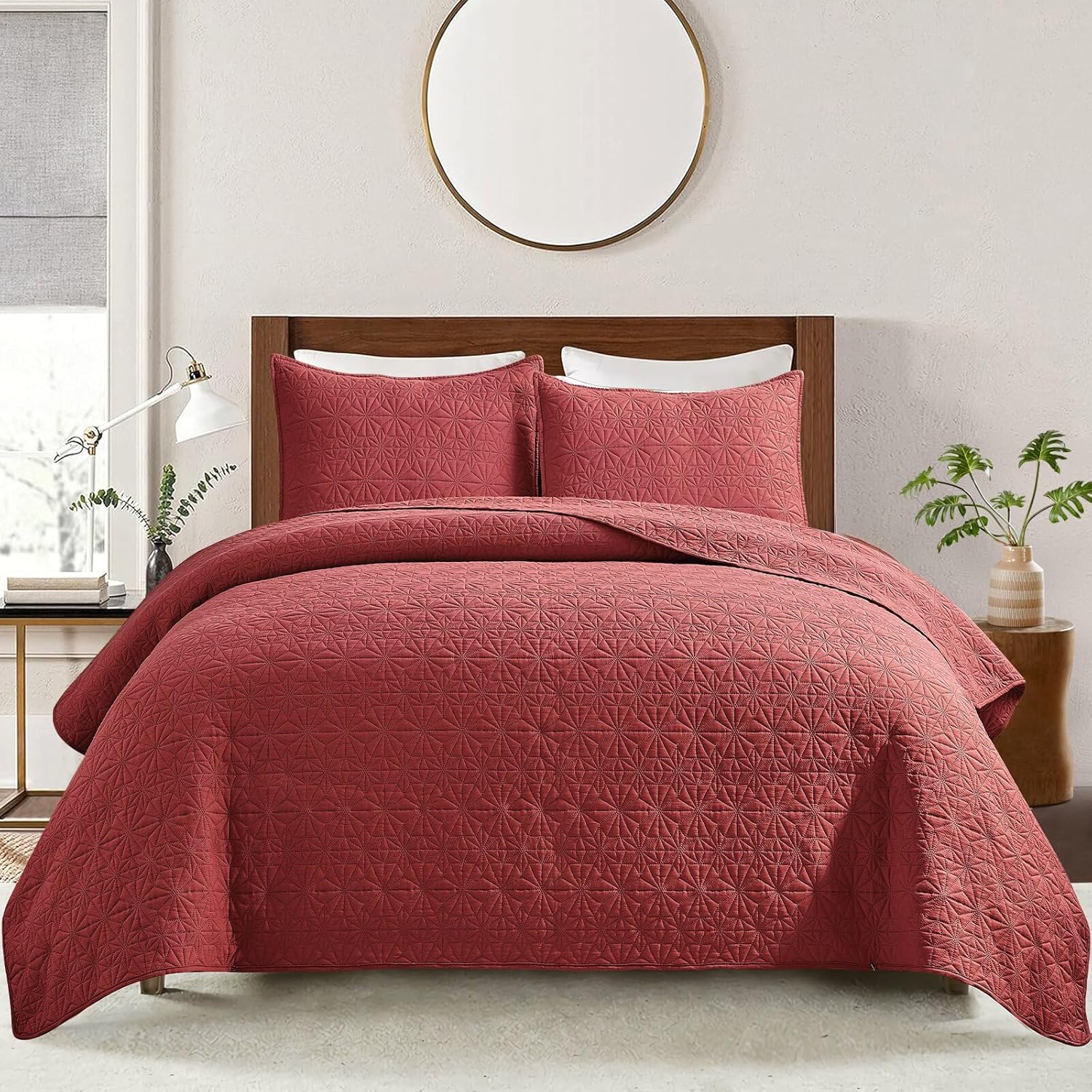 Mocaletto Juego de edredón de lujo de 3 piezas tamaño King, elegante y reversible, juego de ropa de cama rojo con fundas de almohada, colcha de
