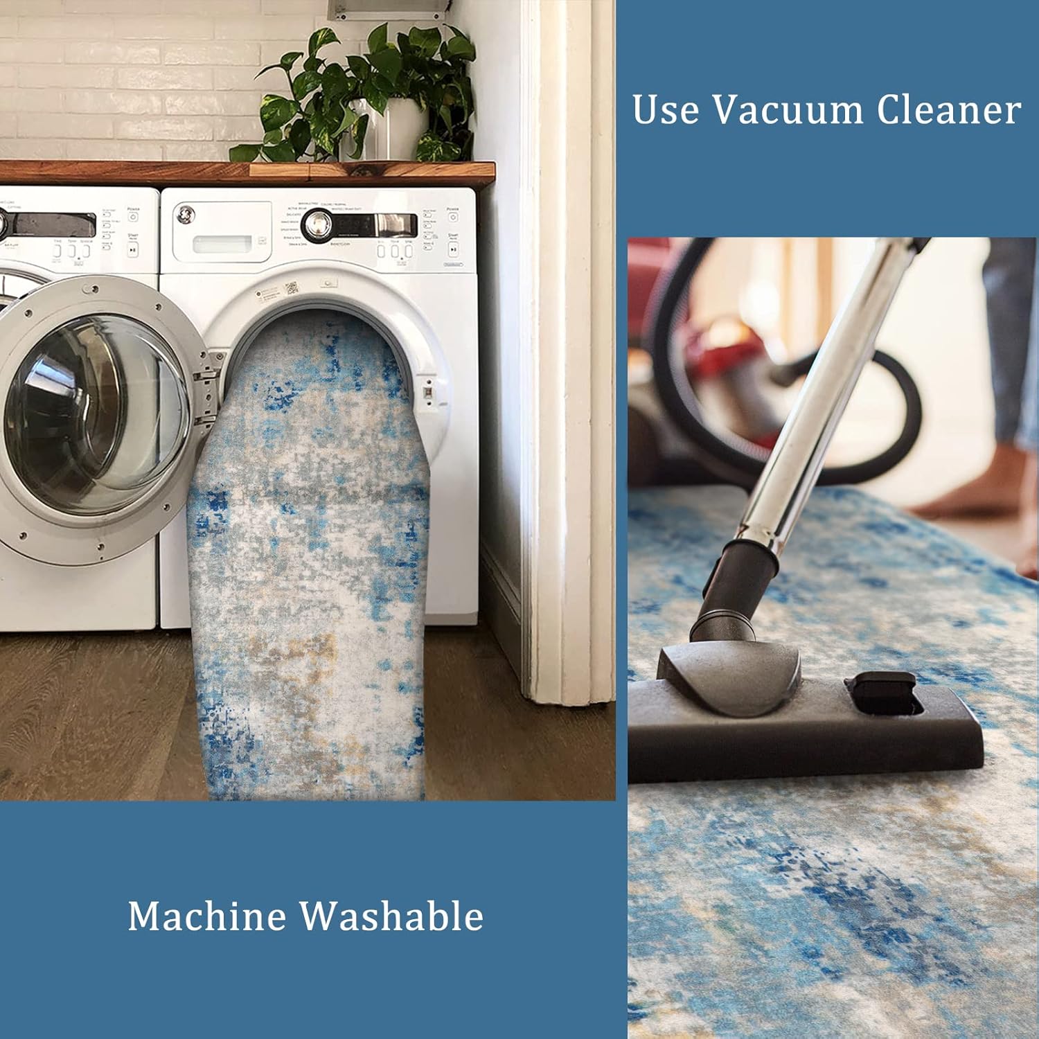 Alfombra de baño lavable azul moderna, alfombra antideslizante de 2 x 5 pies, tapete para cuarto de servicio, tapete envejecido, suave, esponjoso,