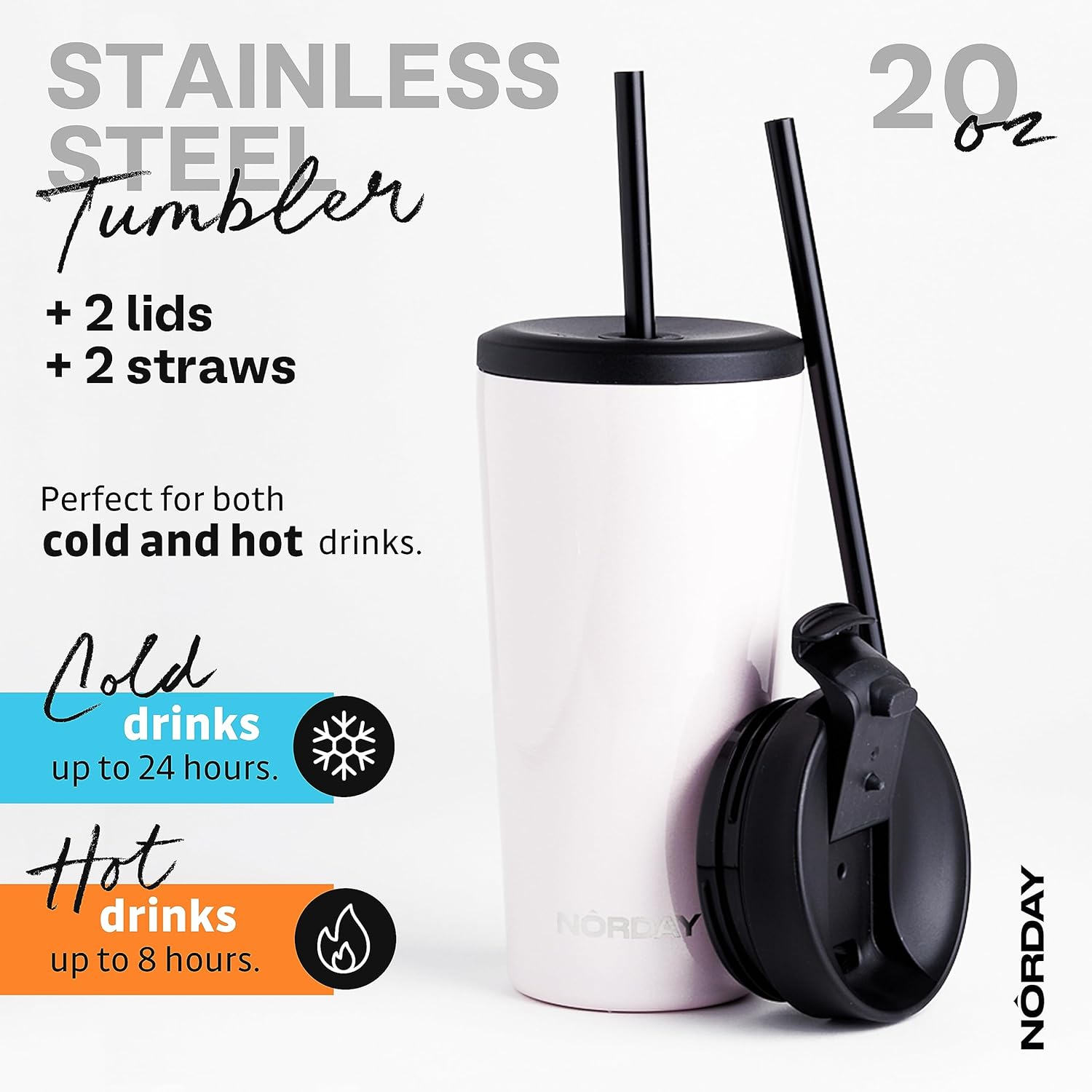 NORDAY Vaso con tapa y popote  Bloom 20oz  Vaso aislado con purpurina rubor  Vaso de acero inoxidable  Taza de café de doble pared  Mantiene la