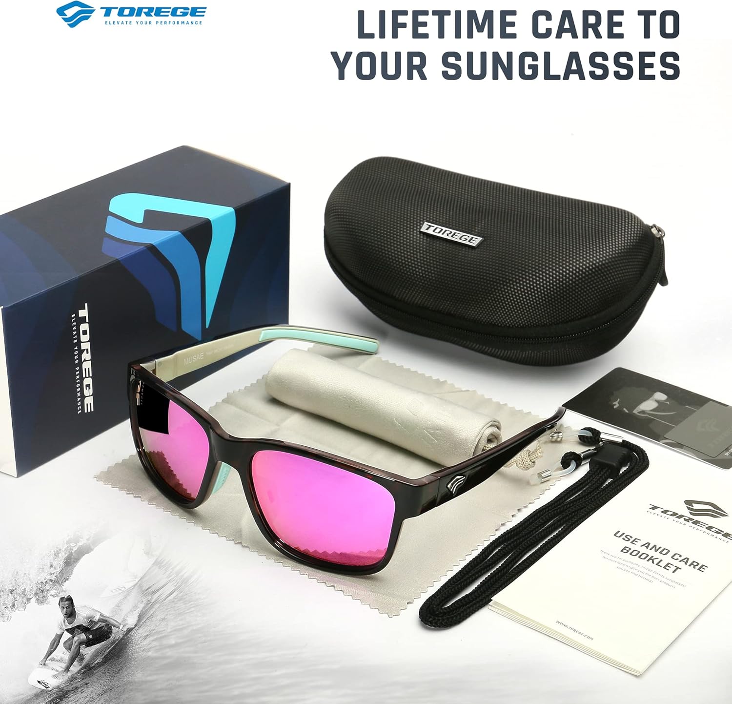 TOREGE Gafas de sol polarizadas deportivas para hombres y mujeres, lentes de sol para ciclismo, correr, pesca, barco, senderismo, playa, TR66