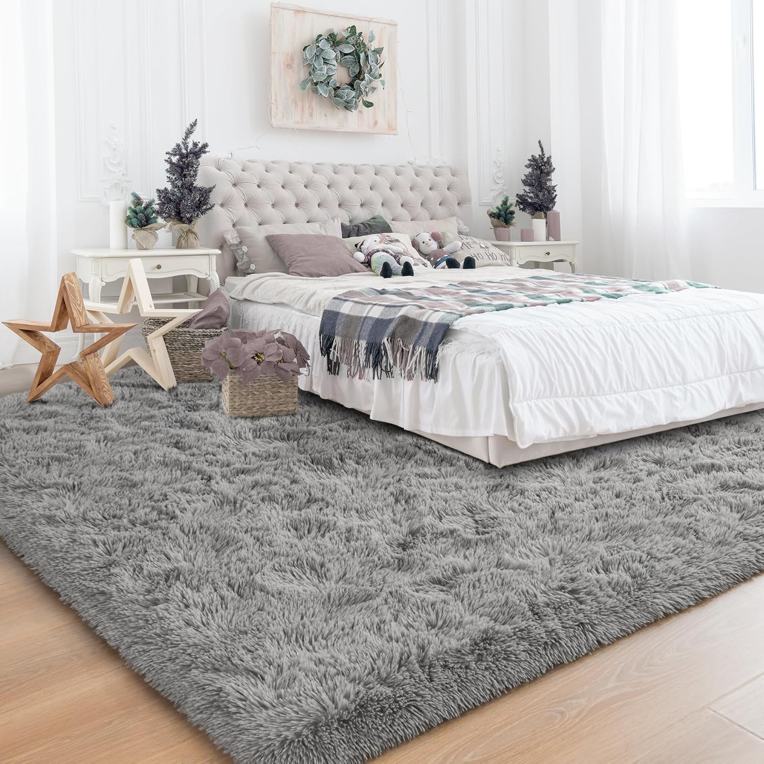 Foxmas Alfombra suave para sala de estar, de 8 x 10 pies, lavable, grande, esponjosa, gruesa, lanuda con parte inferior antideslizante para