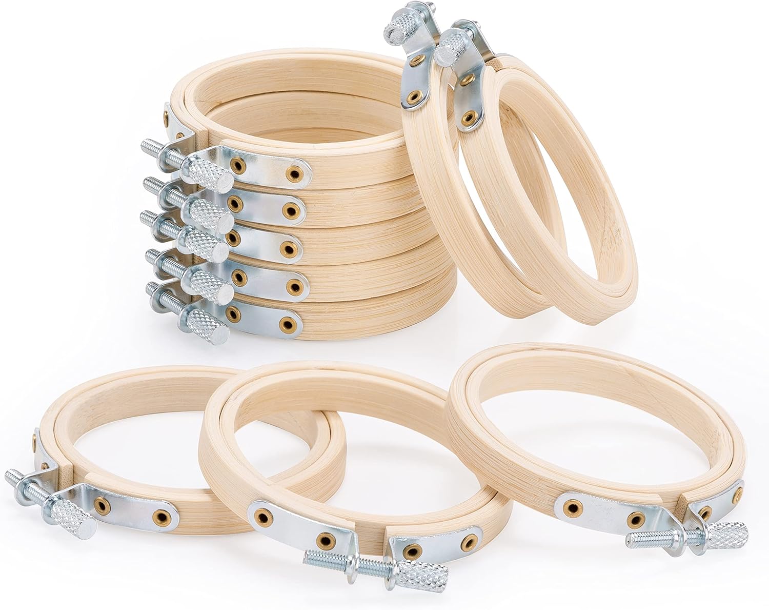 Caydo 10 mini aros de bordado de 2.5 pulgadas, círculo de bambú, aro de punto de cruz para bordado, artesanía de costura práctica y decoración de