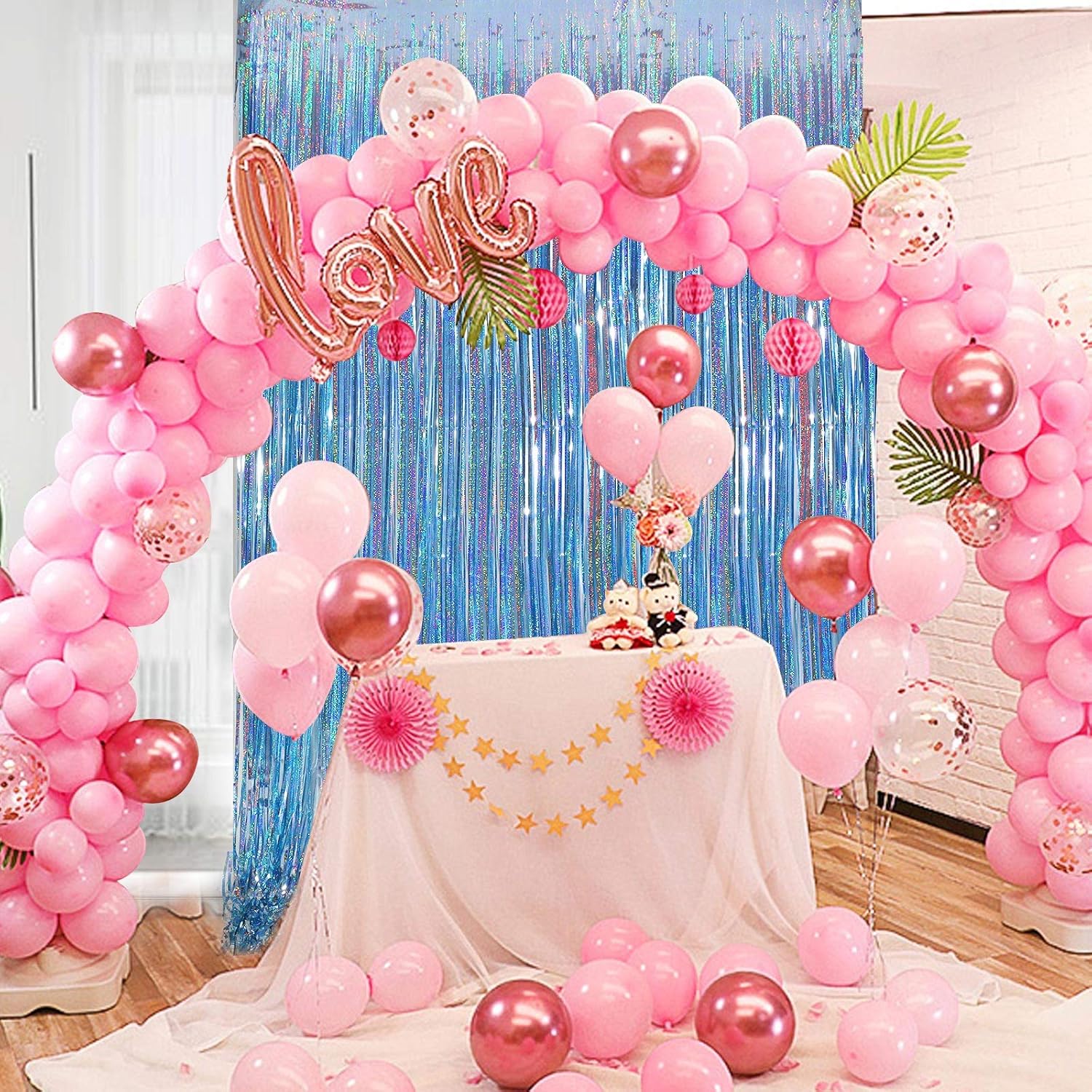Cortinas de flecos de papel de aluminio para decoración de fiesta, paquete de 2 telones de fondo de oropel de 3 x 8 pies para telón de fondo de