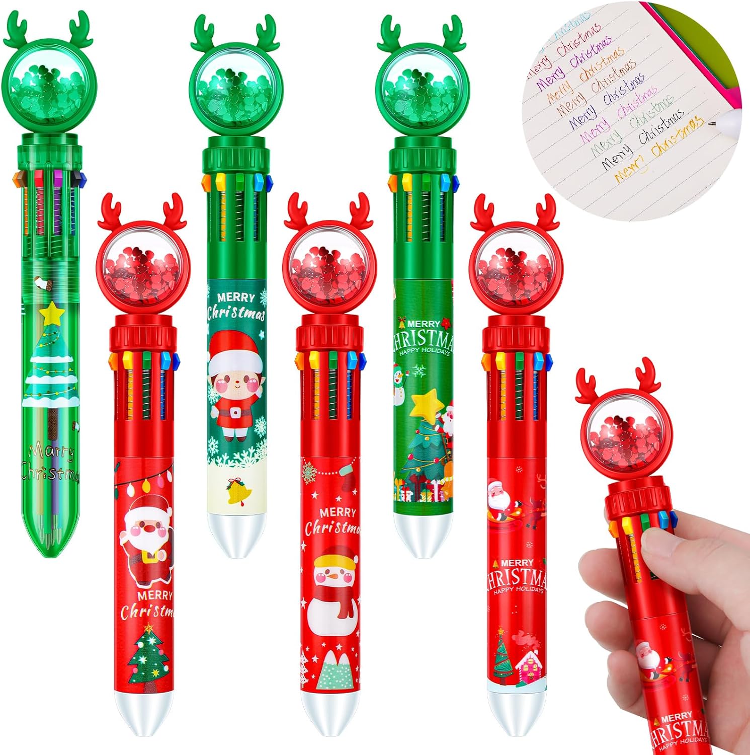 Bolígrafo de Navidad 10 en 1, retráctil, multicolor, 10 colores, retráctiles, árbol de Navidad, Papá Noel, muñeco de nieve, bolígrafos de escritura