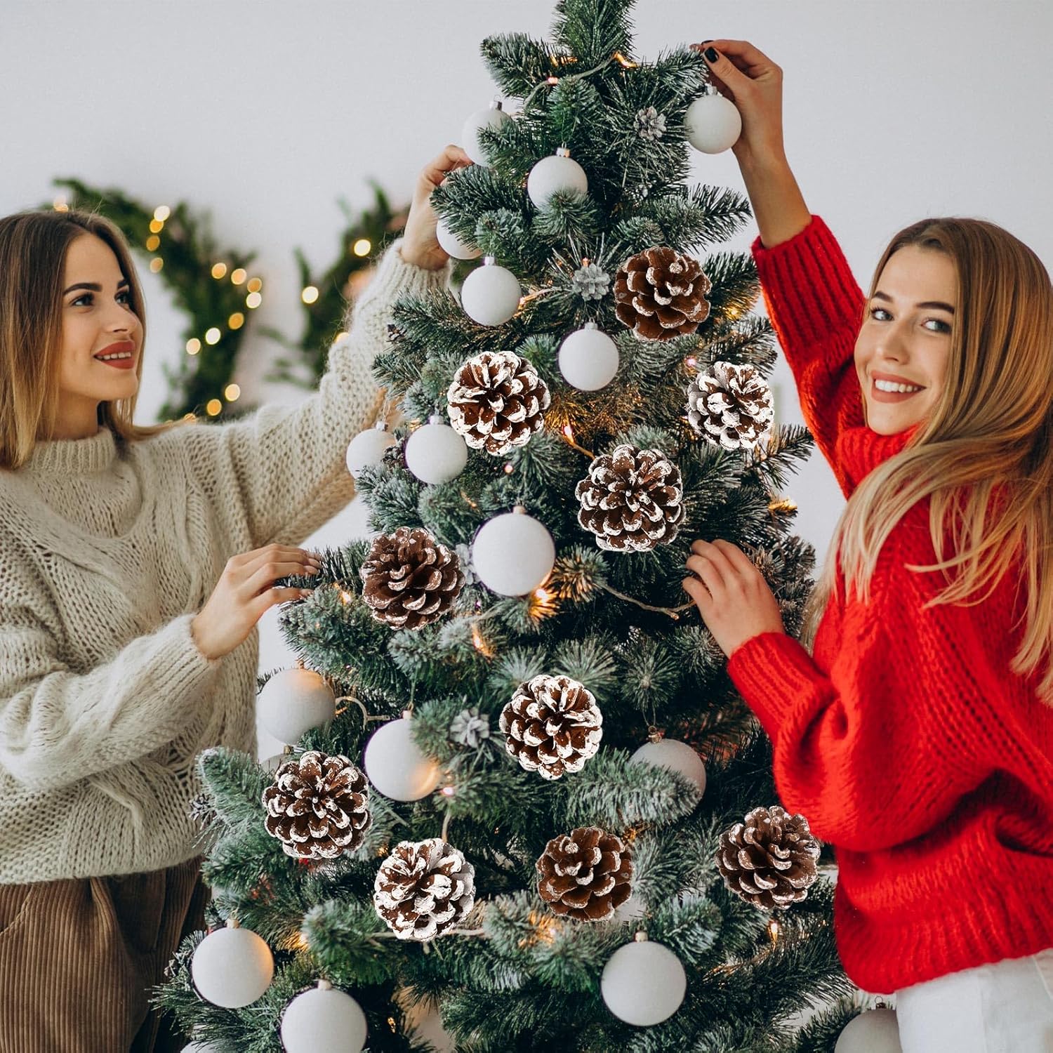 Púas de pino natural de Navidad de 3 pulgadas, 15 piezas de piñas de nieve para decoración de árbol de Navidad, hogar, fiesta, bricolaje