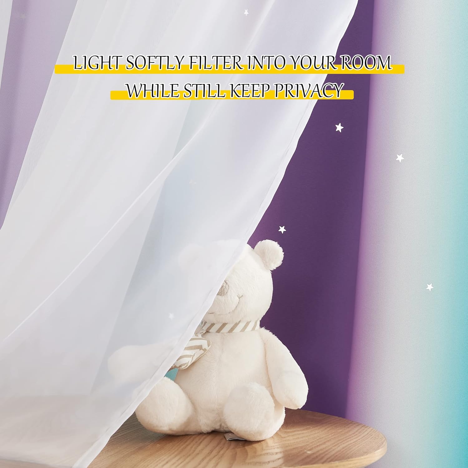 NICETOWN Cortinas opacas con diseño de estrellas para habitaciones de niñas, cortinas de princesa para ventana de dormitorio, con aislamiento