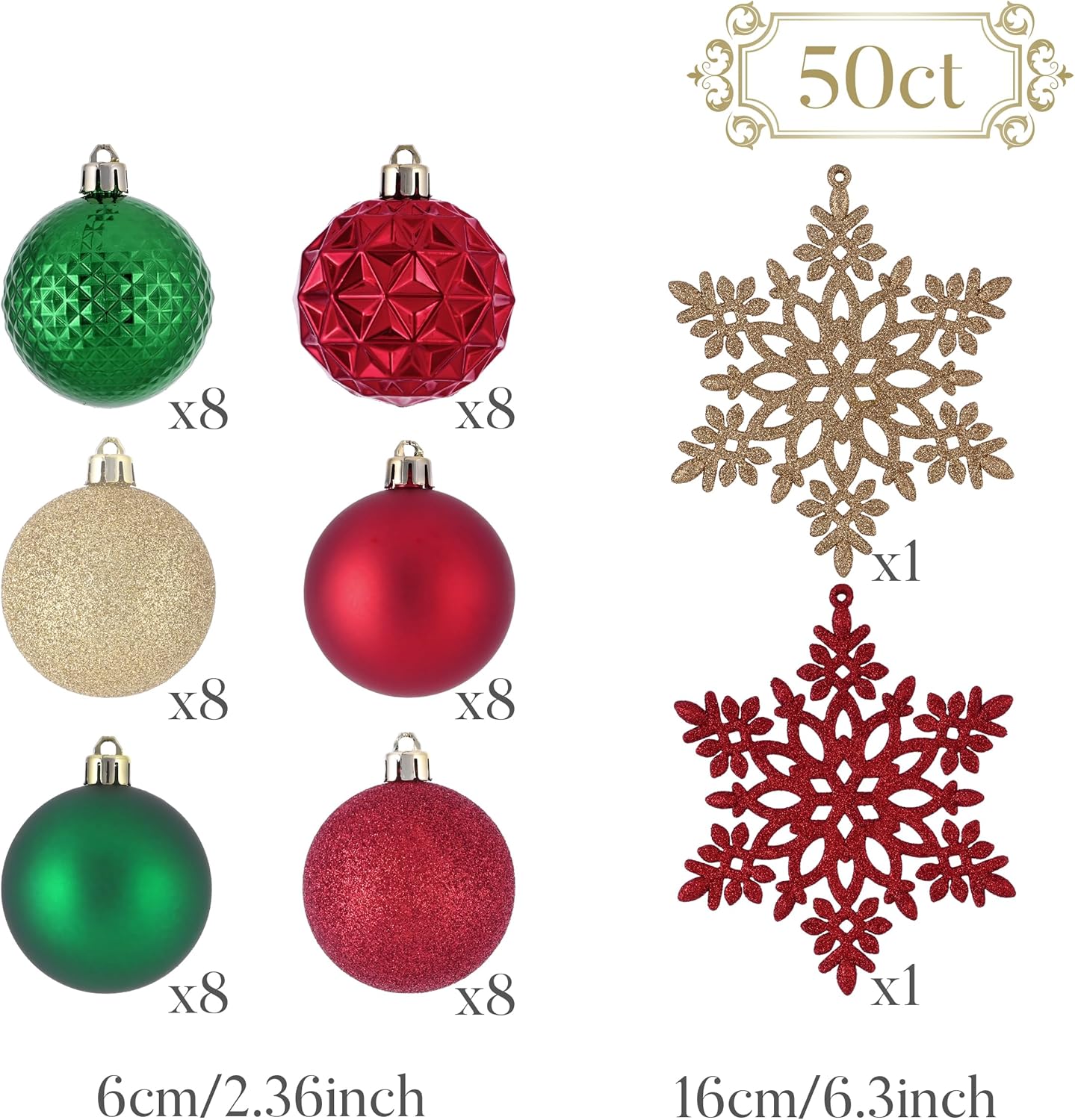 Valery Madelyn Juego de adornos decorativos para árbol de Navidad, decoración de Halloween, 50 unidades, rojo, verde y dorado, inastillables, a