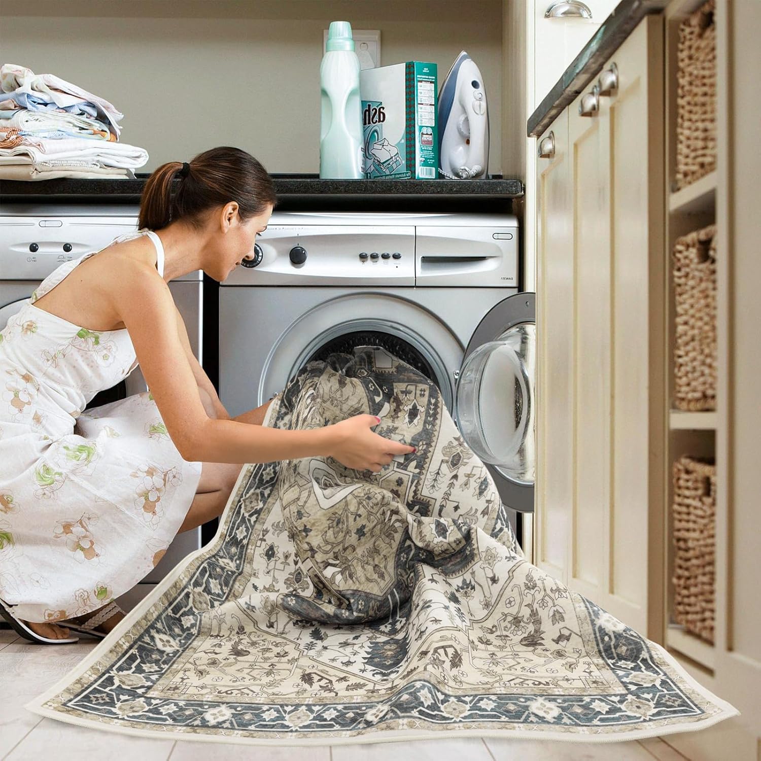Carvapet Alfombra vintage suave y bohemia antideslizante y resistente a las manchas para cocina, sala, dormitorio, pasillos, salas de juegos