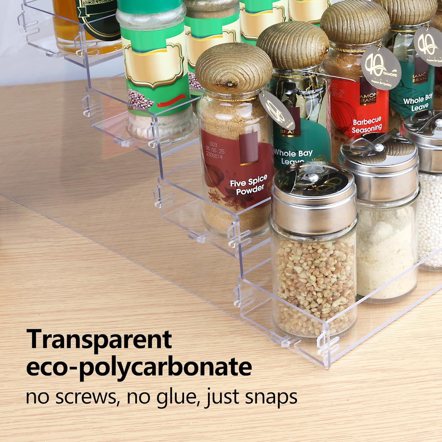ELEGANTLIFE Estante para especias, no necesita herramientas y sin pegamento acrílico picante, montaje a presión, estante de especias, despensa,