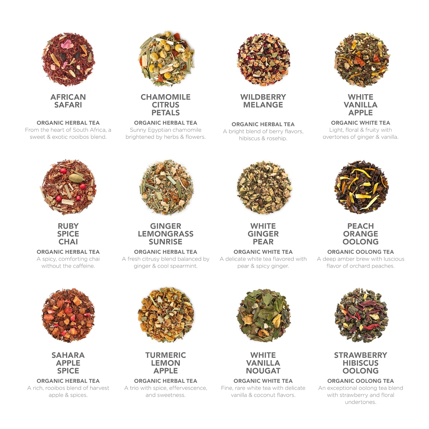 Teabloom – Colección de té piramidal más fina del mundo, 24 variedades de tés orgánicos certificados por USDA – Té negro, té verde, té blanco, té