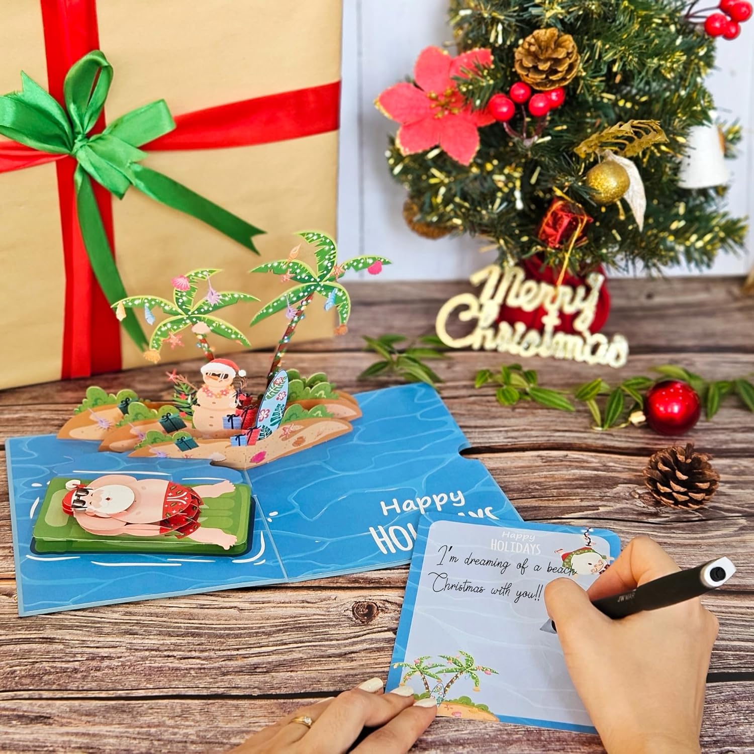 By 22CRAFT – Tarjetas de Navidad desplegables, divertidas tarjetas de Navidad 3D de Papá Noel, tarjeta de felicitación de Navidad de 6 x 8 pulgadas