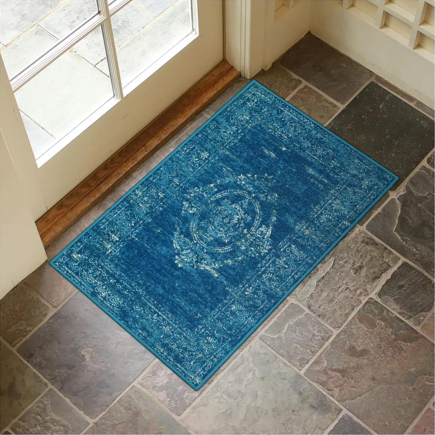 Collive Tapete lavable para puerta de interior, antideslizante, retro, de 20 x 32 pulgadas, tapete de entrada de absorción rápida, tapete de entrada