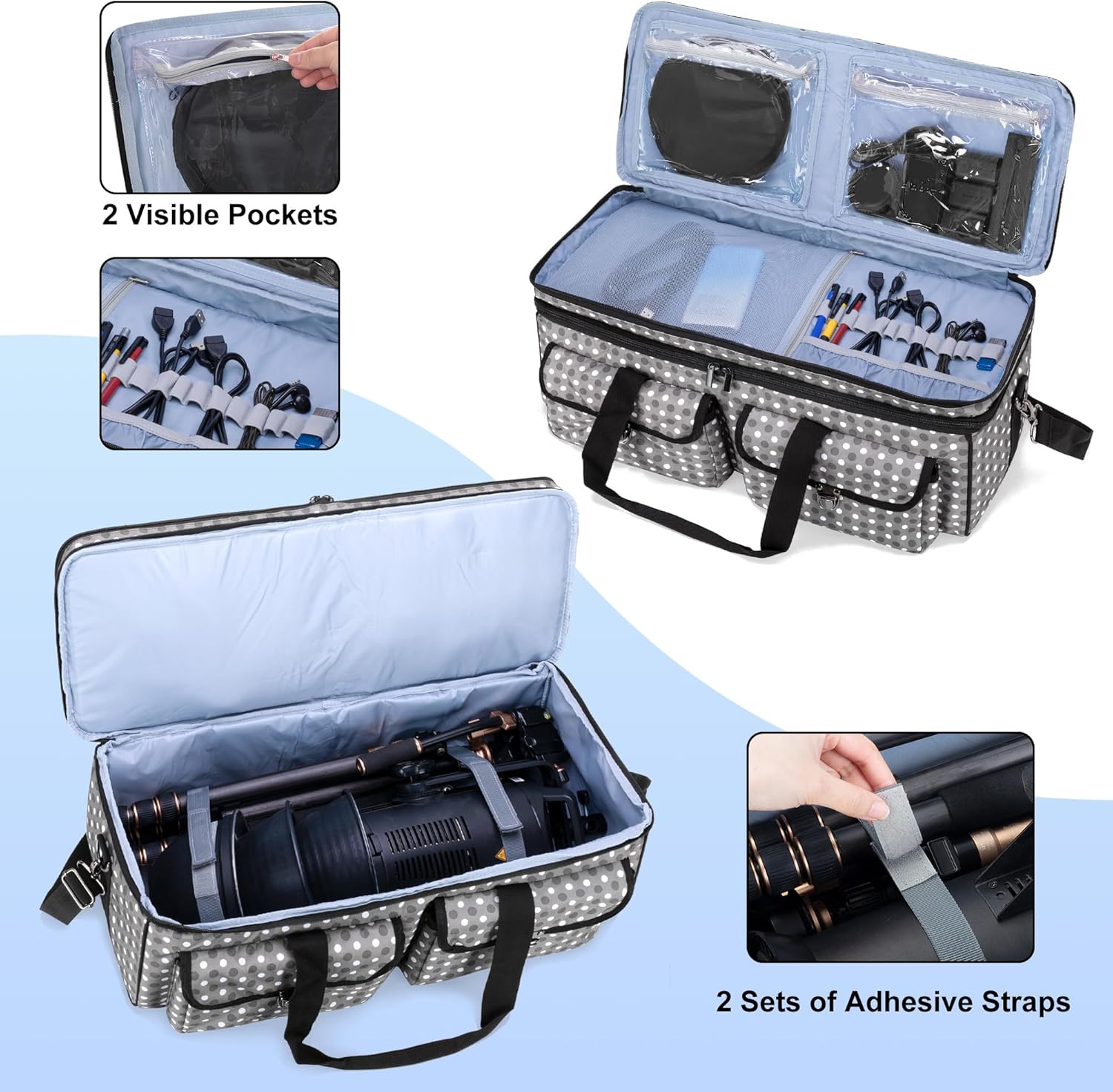 Yarwo Estuche de transporte de trípode de doble capa de 23.6 pulgadas de largo, bolsa de almacenamiento de equipo de estudio fotográfico compatible