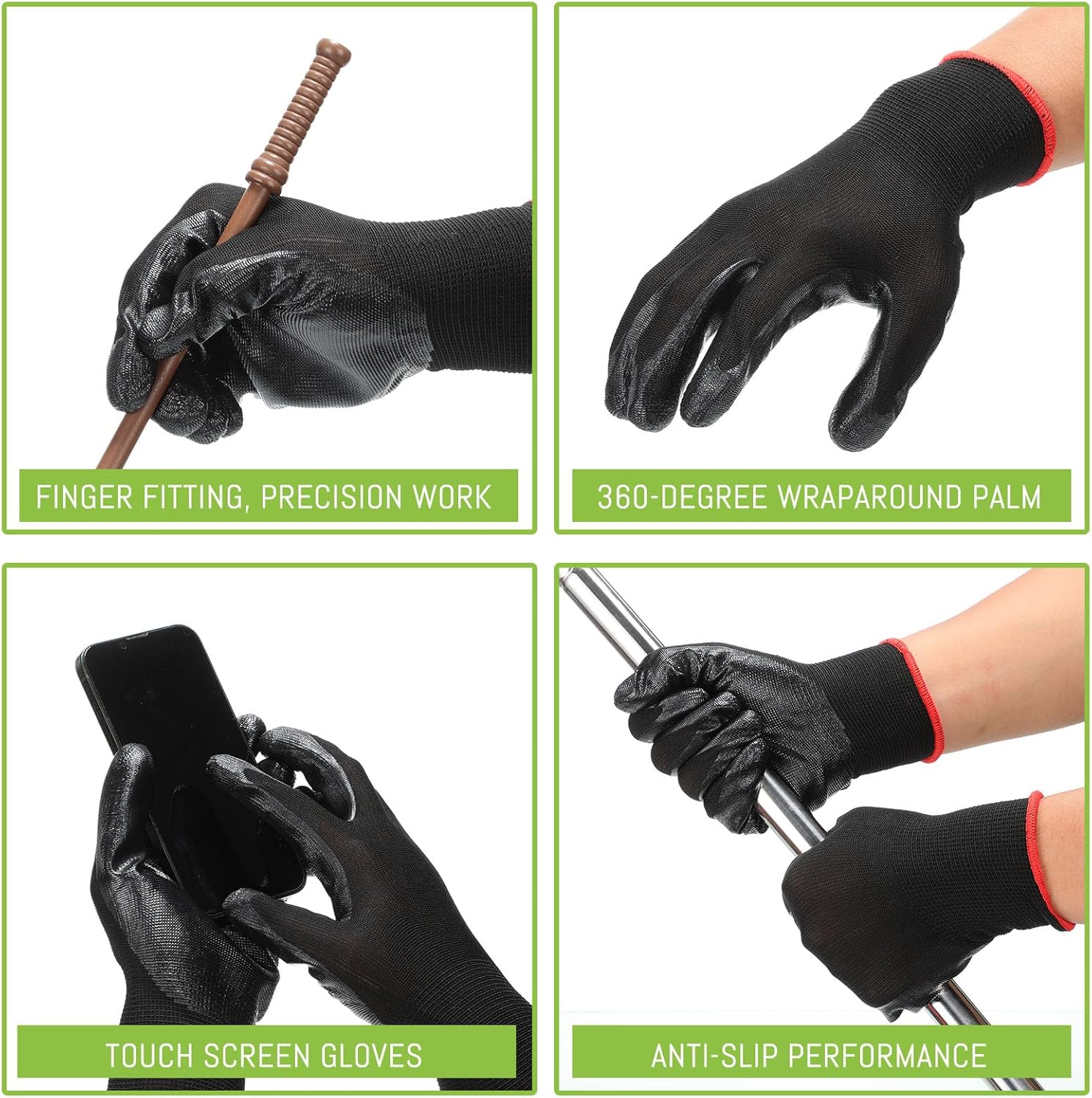 Xtinmee 50 pares de guantes de trabajo para hombres para pantalla táctil, guantes de nitrilo recubiertos de palma de nailon, guantes de trabajo de