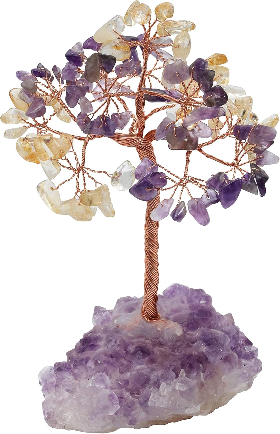 Árbol de la vida con piedras preciosas de amatista, citrina, base amatista natural, alambre de cobre bonsái de energía positiva, feng shui, dinero,