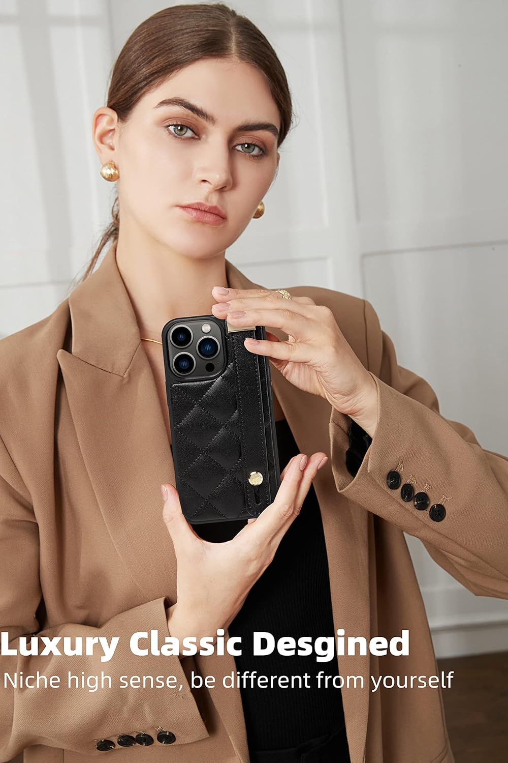 ZVE iPhone 14 Pro Max – Funda acolchada de piel con función atril para mujer, con correa compatible con iPhone 14 Pro Max, 5G de 6.7 pulgadas, color