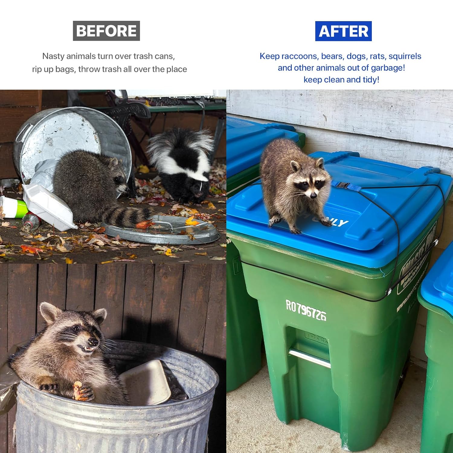 2 cerraduras de tapa para botes de basura para animales, cordón elástico para mantener al osomapacheperro fuera de la basura,